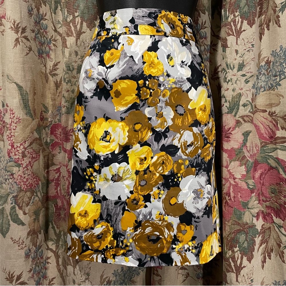 J CREW 2009 Yellow Black Gray Floral Skirt